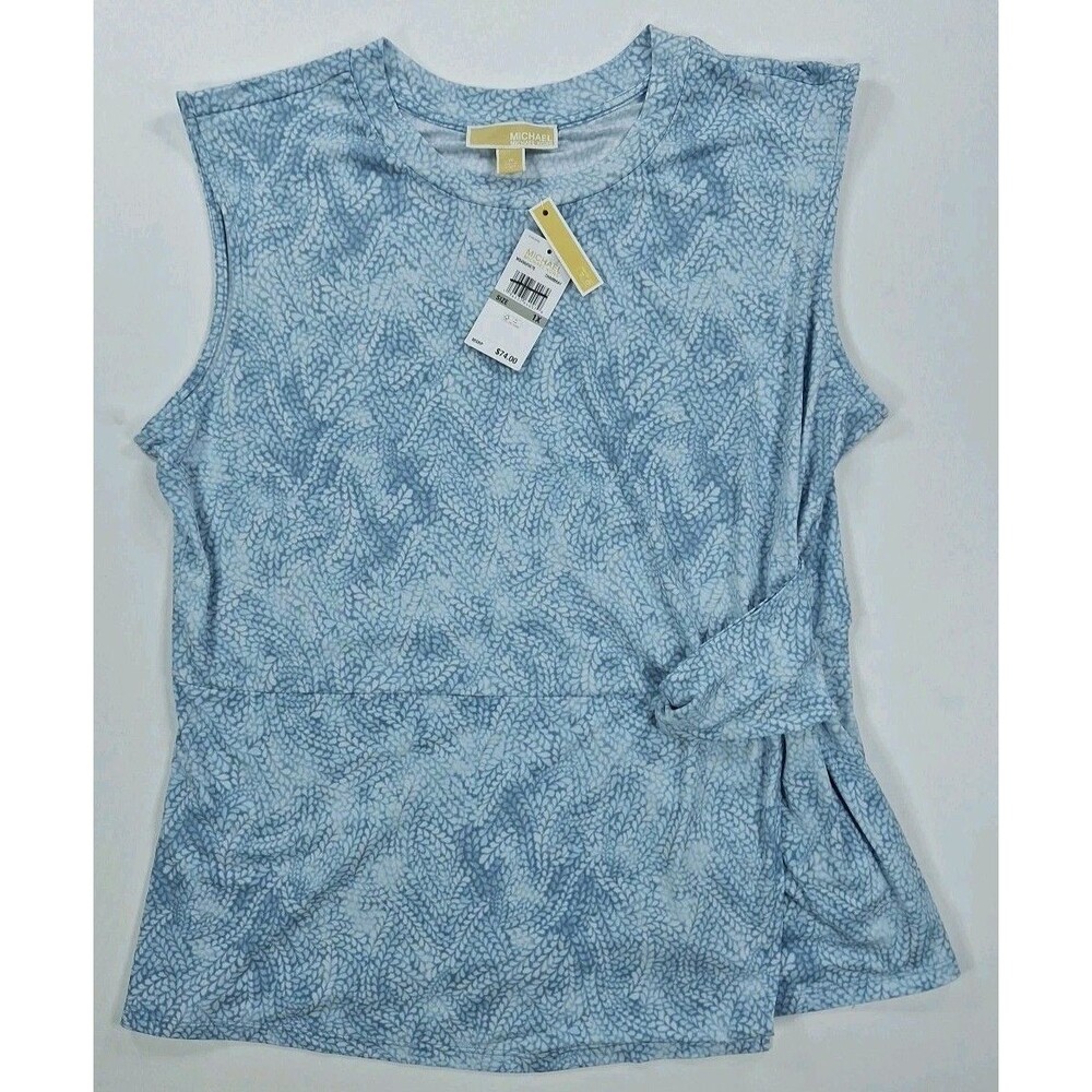 Michael Kors Women’s Plus Size Printed Sleeveless Twist-Waist Top Chambray Sz 1X